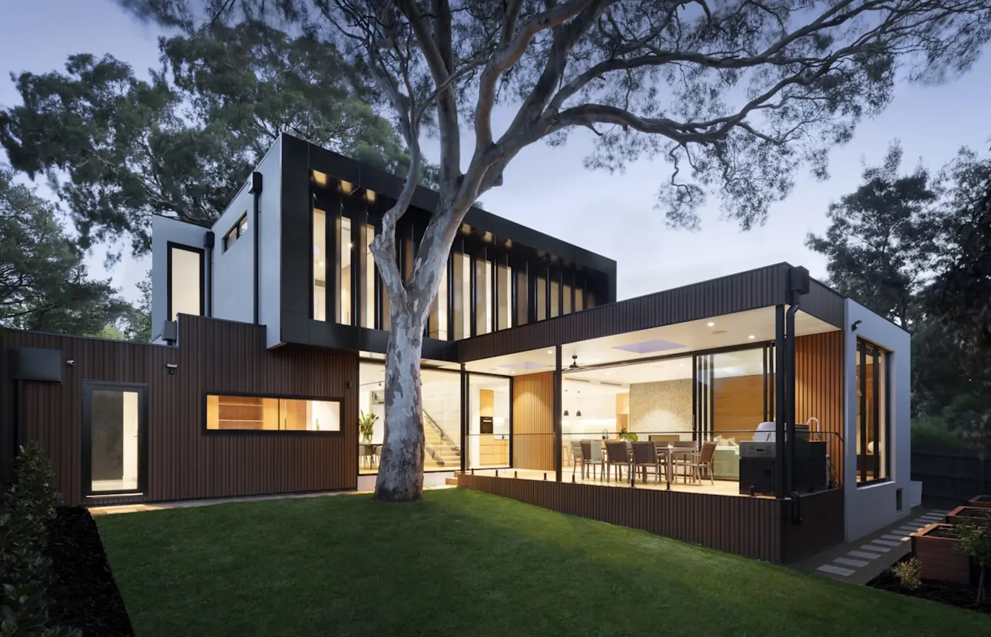 Contemporary Australian home surrounded by mature trees